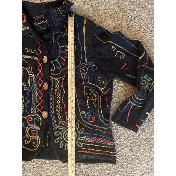 VTG Chico’s Abstract Folk Embroidered Boho Sweater Size M Wearable Art Festival - Picture 5 of 5